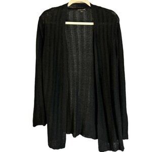 Eileen Fisher Open Knit Linen Silk Blend Black Witchy Cardigan Sweater S